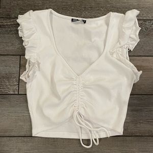 Zara White Ruffled Sleeve Crop Top